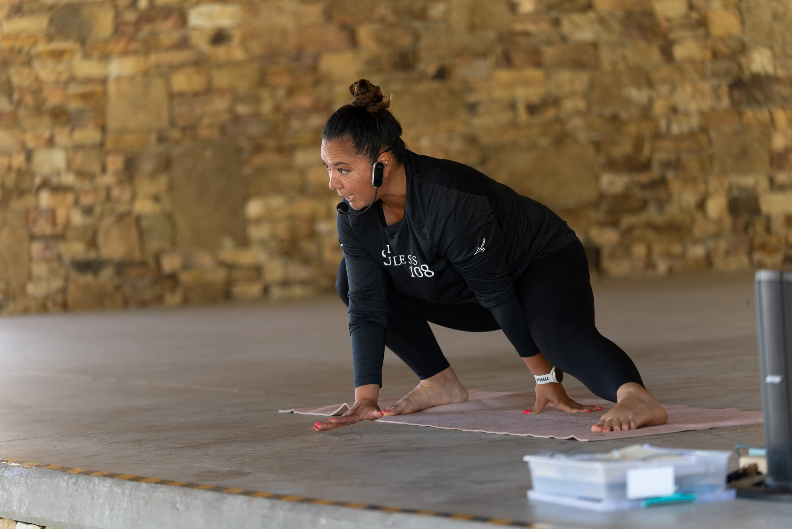 Instructor teaching fitness class